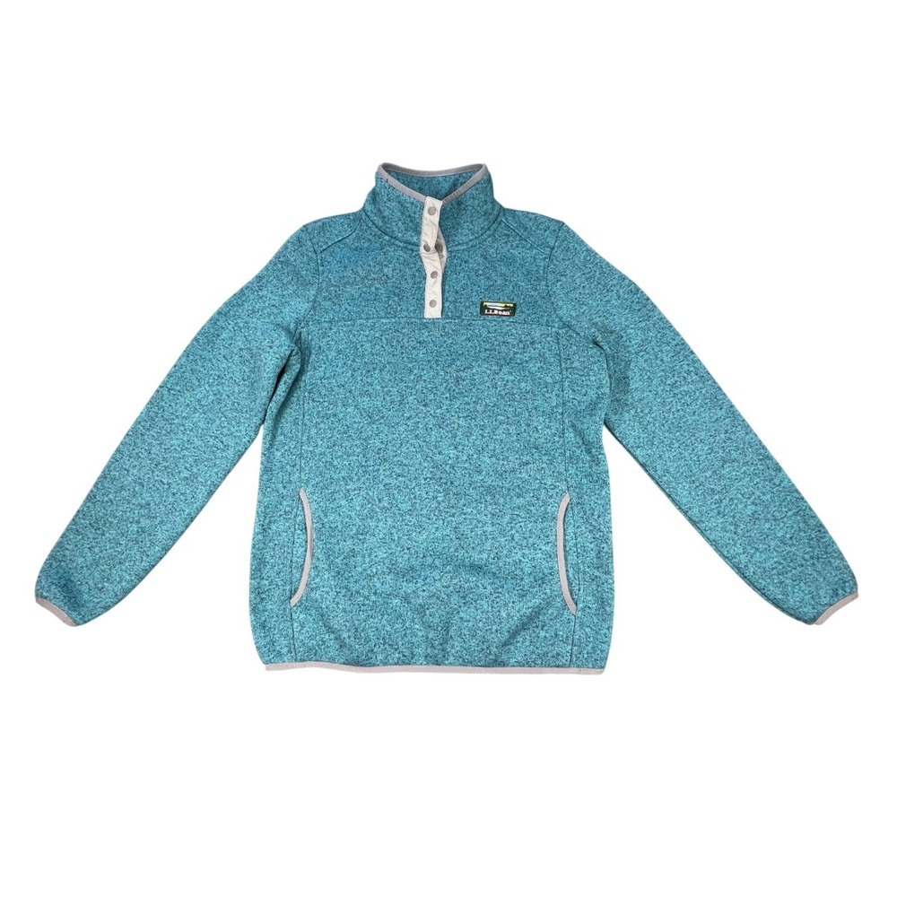 LL Bean Teal Heather Sweater Fleece Snap Pullover Women Size S